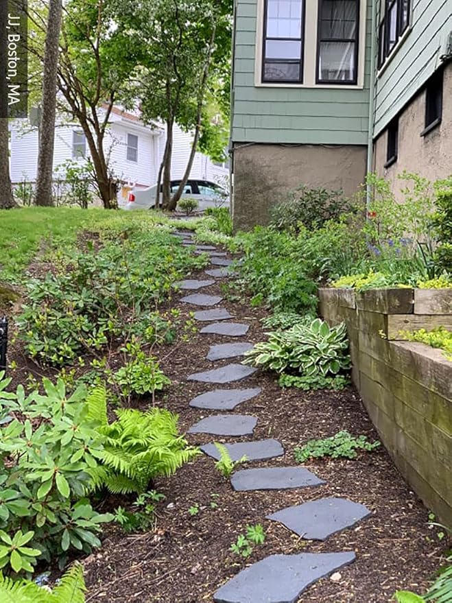 Gardener's Supply Company Flagstone Recycled Rubber Stepping Stone For Garden Walkway | Outdoor Patio Decor & Lawn Pathway Landscaping Stepping Blocks | Eco-Friendly Recycled Rubber - 17"W X 1/2 Thick
