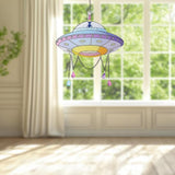 Colorful UFO Hanging Decoration with Chain & Bead Alien UFO Hanging Sun Catcher Ornament for Home Garden Christmas UFO Party Gift