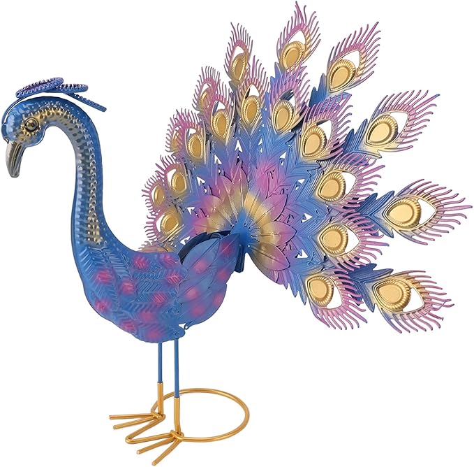 Vibrant Multicolor Peacock Tail Spread Yard Statue, Sturdy Iron Garden Decor for Lawn Patio, Enchanting for Family Friends, Create Nature Ambiance with Bold Statement