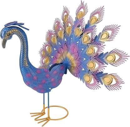 Vibrant Multicolor Peacock Tail Spread Yard Statue, Sturdy Iron Garden Decor for Lawn Patio, Enchanting for Family Friends, Create Nature Ambiance with Bold Statement