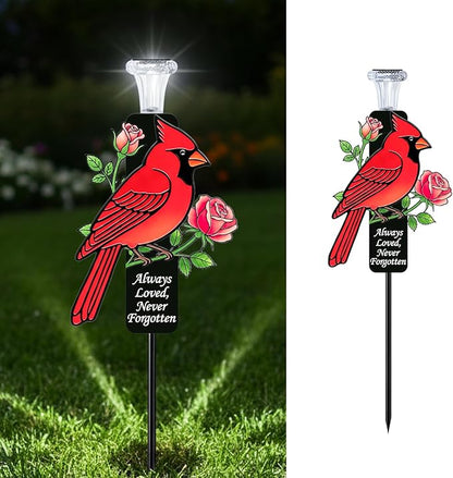 Solar Cardinal Memorial Stakes for Graves - Metal Cemetery Decorations with LED Light, Sympathy Gift for Loss of Mother Mom Grandma, Garden Grave Markers (Red Cardinal)