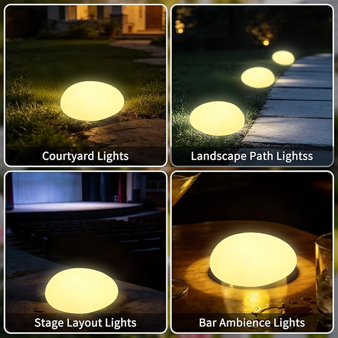 Solar Powered Outdoor Lights - Waterproof Garden Path Lighting, Pebble Shape Landscape Lights for Yard, Lawn, Patio, Walkway, Warm Light(1 pc)