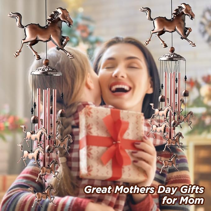 Horse Gifts for Women Mom Wind Chimes for Outside Clearance Copper Windchimes Patio Decor House Warming Gifts Outdoor Garden Decor for Porch Yard Decorations