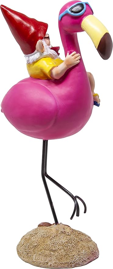 Funny Guy Mugs Outdoor/Indoor Garden Statue - Gnome and Flamingo - Patio, Yard or Lawn