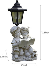 Solar Garden Angel Country Farm Reading Boy and Girl with Light, Outside Decorations for Patio Yard Lawn Walkway Ornaments