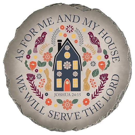 Magnolia Garden 10-Inch Joshua 24:15 Scripture Stepping Stone – As for Me and My House Decorative Resin Garden Tile – Religious Folk Art Outdoor Accent