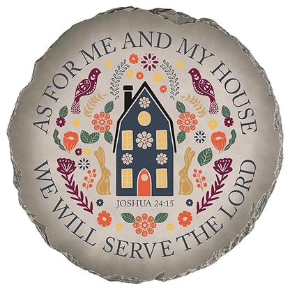 Magnolia Garden 10-Inch Joshua 24:15 Scripture Stepping Stone – As for Me and My House Decorative Resin Garden Tile – Religious Folk Art Outdoor Accent