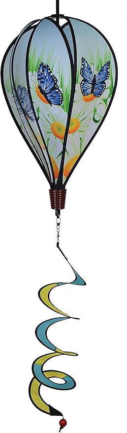 In the Breeze Blue Karner Butterfly 6-Panel Kinetic Hot Air Balloon Wind Spinner,Blue Butterfly,11" W x 17" H, 26" Tail,1057