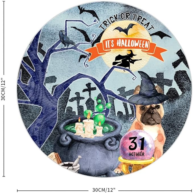 Retro Metal Sign 12"x12",Happy Halloween Scary Night Grave Witch Bats Trick Or Treat Dog Aluminum Tin Metal Sign for Home Living Room Bedroom Garden Farm Patio Decor Wall Art Poster