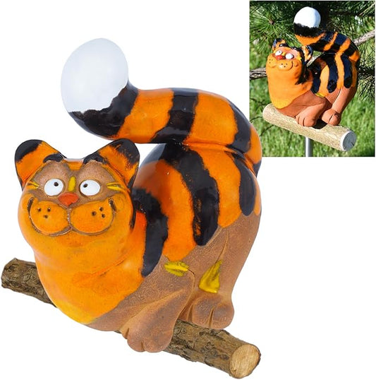 Ceramic Decoration for Garden and Yard | Outdoor Ornament with Stake | Happy Cat | GKW11