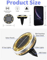 Solar Ground Lights Outdoor 12 Pack Waterproof, Upgraded Solar Garden Lights with 4 Side Light, Stainless Steel Solar Powered Disc Landscape Light for Walkway Pathway Lawn Yard Patio Deck-Warm White