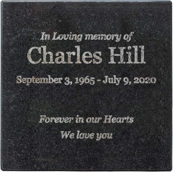 Customized In Loving Memory Black Granite Memorial or Sympathy Gift. Offered in a Variety of Sizes to Meet your Needs and Budget (6 x 6 x .4")