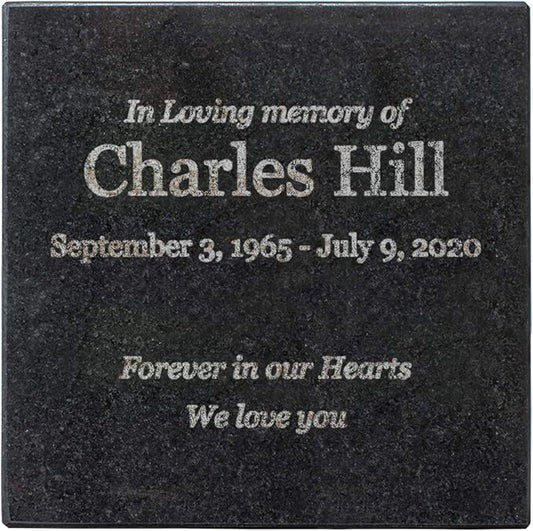 Customized In Loving Memory Black Granite Memorial or Sympathy Gift. Offered in a Variety of Sizes to Meet your Needs and Budget (6 x 6 x .4")