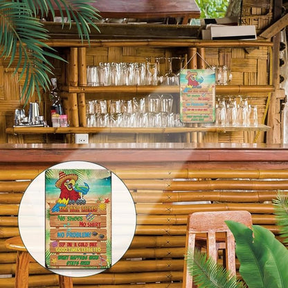 YOYI ART Funny Tiki Bar Rules Sign - Metal Patio Signs for Outside, Ourdoor, Vintage Tin Sign for Tiki Bar, Hawaii Theme, Beach, Yard, Pool, Garden and Patio Decor Wall Art Accessories, 8 x 12 inch