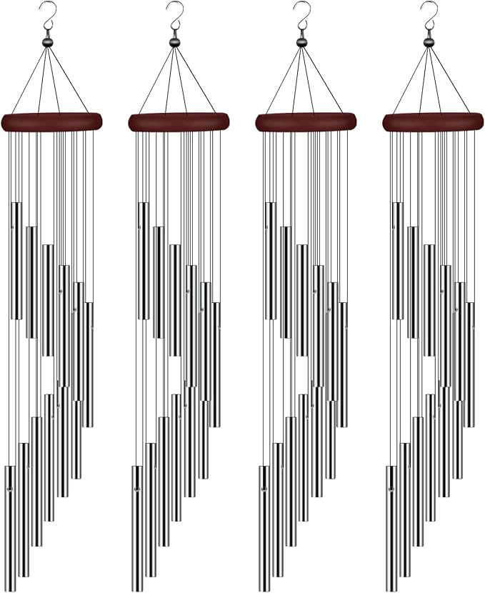 4 Pack Wind Chimes for Outside, Sympathy Wind Chimes Outdoor Clearance with 12 Aluminum Alloy Tubes and Hook, Memorial Windchime Gift Decoration for Home, Patio, Garden, Outdoor