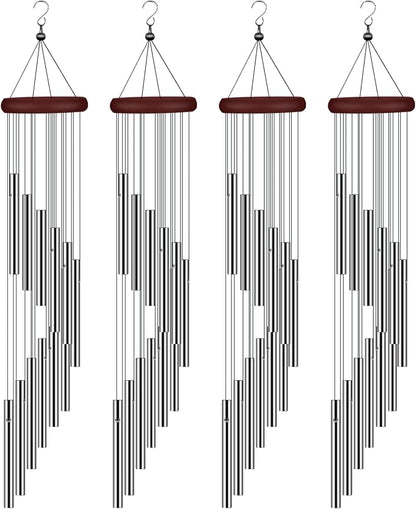 4 Pack Wind Chimes for Outside, Sympathy Wind Chimes Outdoor Clearance with 12 Aluminum Alloy Tubes and Hook, Memorial Windchime Gift Decoration for Home, Patio, Garden, Outdoor