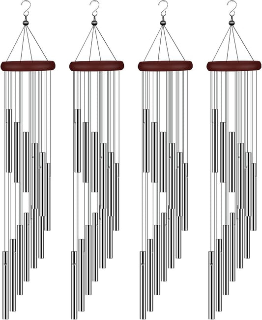 4 Pack Wind Chimes for Outside, Sympathy Wind Chimes Outdoor Clearance with 12 Aluminum Alloy Tubes and Hook, Memorial Windchime Gift Decoration for Home, Patio, Garden, Outdoor