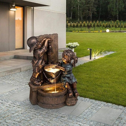 Boy and Girl Garden Statues Outdoor Ornament Sculptures Pressure Water Bath Drinking Figurines Decorations for Patio Yard Lawn Garden Gifts (Bath Bath Sculpture)