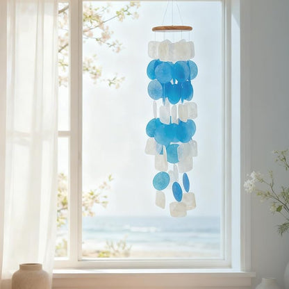Solange & Frances Beach Decor Shell Wind Chimes for Outside, Sea Glass Wind Chimes, Gifts for a Beach Lover, Beachy Gifts for Women, Costal Decor, (Ocean Breeze)