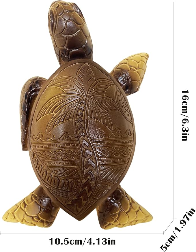 6-Inches Imitative Wood Carving Sea Turtle Statue Resin Hawaiian Turtles Sculpture Garden Tortoise Figurine for Home Decoration Outdoor Patio Lawn Yard Ornaments