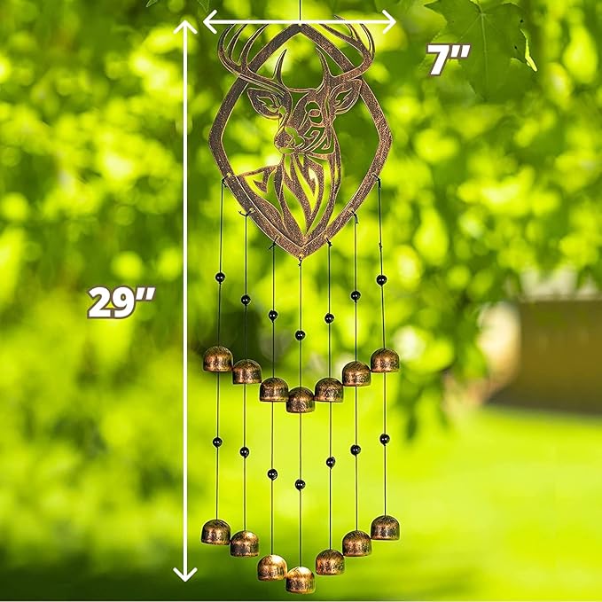 VP Home 29" H Rustic Whitetail Deer Wind Chimes for Outside Unique Whitetail Deer Windchimes Outdoor Decorations Garden Decor Deer Gift for Women, Mom, Grandma, Unisex