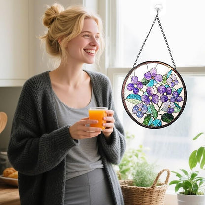 Stained Glass Suncatchers Window Hanging, Flowers Sun Catchers Indoor Window Stained Glass Hanging Garden Decor, Birthday Gifts for Mom Grandma Aunt Sister Bestie 7.8 in