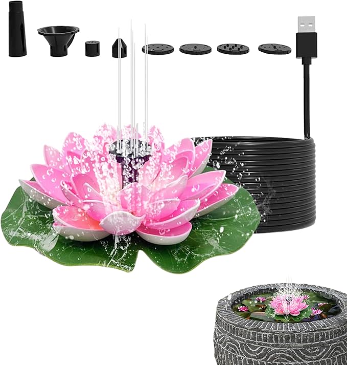 Solar Water Fountain - Garden Decor Solar Bird Fountain,Led Powered Ponds, Led Pond Pump Bird Bath, Lily Outdoor Ponds with 8 Nozzles, Water Pump for Outside Pond and Backyard