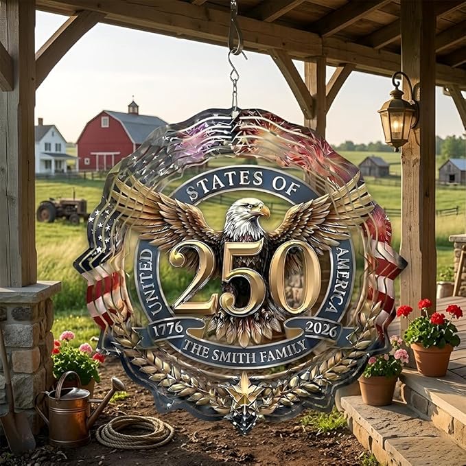 Patriotic Eagle USA 250th Anniversary Wind Spinner, 1776-2026 Metal Outdoor Decor, Liberty Bell & Betsy Ross Design, Independence Day Gift, 8-inch Spinner 3
