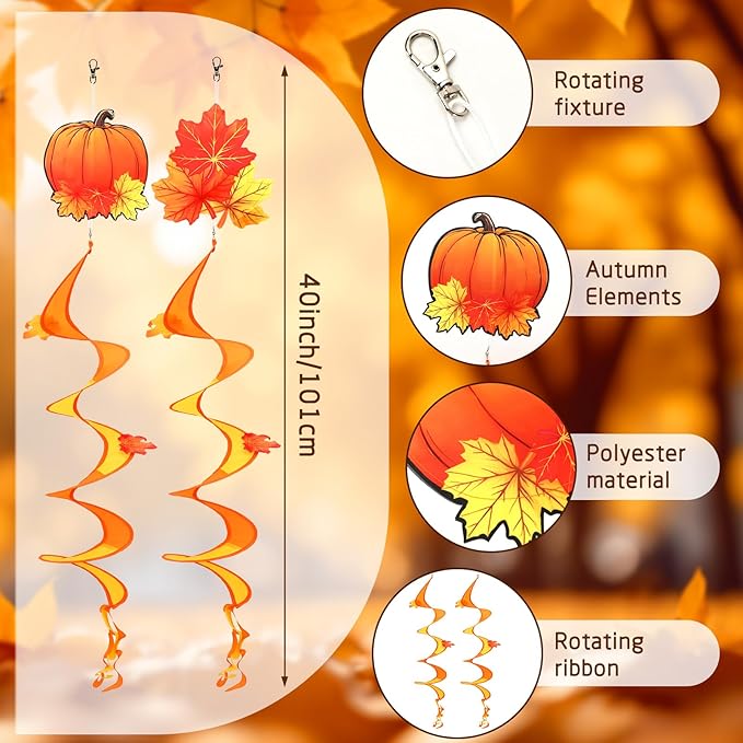 NOVWANG 2 Piece Fall Wind Spinners, Autumn Thanksgiving Hanging Flag Windsock Fall Orange Outdoor Decorations for Home Garden Yard Patio Decor
