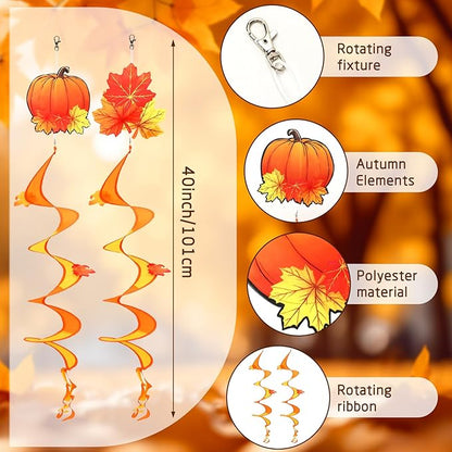 NOVWANG 2 Piece Fall Wind Spinners, Autumn Thanksgiving Hanging Flag Windsock Fall Orange Outdoor Decorations for Home Garden Yard Patio Decor