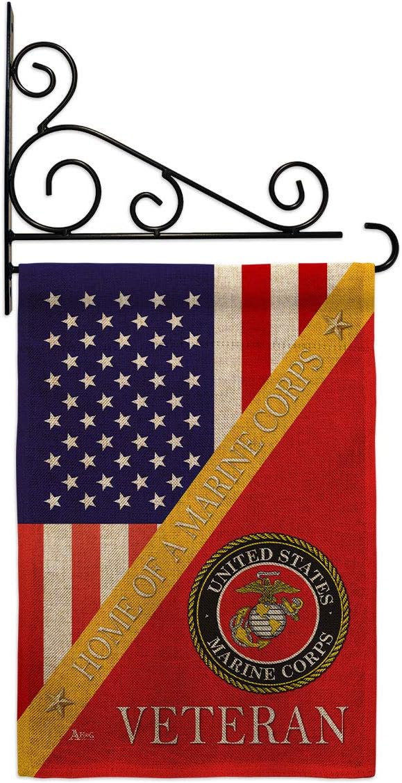 Home of Marine Corps Burlap Garden Flag - Set Wall Holder Armed Forces USMC Semper Fi United State American Military Veteran Retire Official - House Banner Small Yard Gift Double-Sided 13 X 18.5, thick burlap