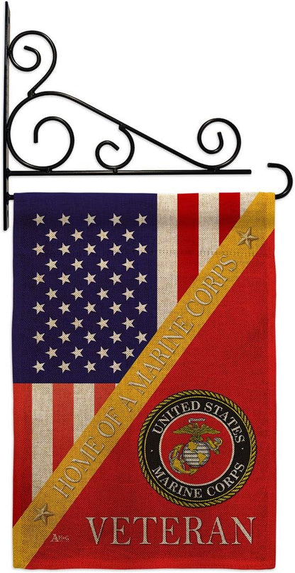 Home of Marine Corps Burlap Garden Flag - Set Wall Holder Armed Forces USMC Semper Fi United State American Military Veteran Retire Official - House Banner Small Yard Gift Double-Sided 13 X 18.5, thick burlap