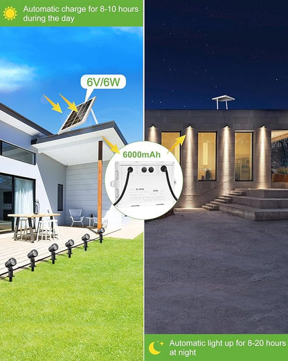 CLY 6 in 1 Solar Spot Lights Outdoor, 2700K Warm White Solar Spotlights Landscape Lights, IP66 Waterproof 59.06ft Cable Auto On/Off Garden Floodlight for Yard Lawn Tree Statue Pathway Decoration