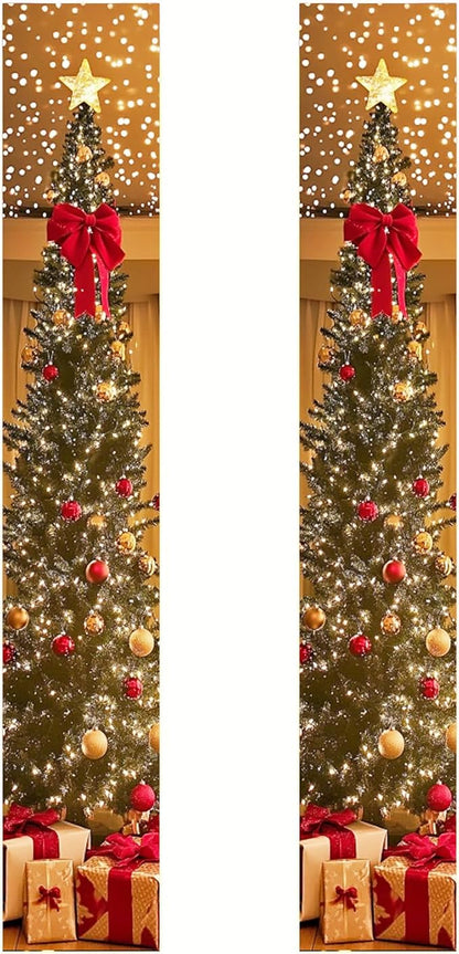 BlissYard Christmas Tree Long Vertical Banner Outdoor Front Porch Hanging Decor 12x71 Inch Xmas Tree Sparkling Ornaments Lights Star Festive Indoor Outdoor Xmas Decor Wall Front Door Yard Garage
