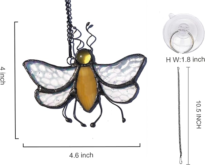 HUIMEIJU Stained Glass bee Window Hanging/Tiffany Glass Decorative Pendant, Birthday Gifts for classmates, Colleagues, Family, Children, car Pendants, Garden Decorations
