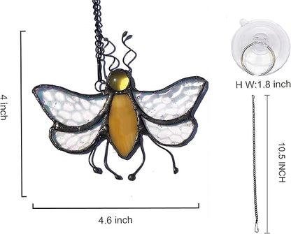 HUIMEIJU Stained Glass bee Window Hanging/Tiffany Glass Decorative Pendant, Birthday Gifts for classmates, Colleagues, Family, Children, car Pendants, Garden Decorations