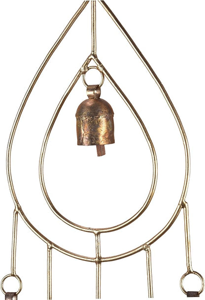 Metal Wind Chimes for Outside – Deep Tone Garden Decor – Rustic Finish Bronze Yard Decorations Outdoor – 14 Inch Hanging Windchime for Porch Patio Balcony – Gold Chimes with 6 Decorative Bells