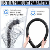 1.5" Dia Pond Pump Tubing, 25 ft x 1-1/2" Non Kink Flexible PVC Pipe, for Irrigation Koi Ponds Waterfall, Gardens Hose, Schedule 40 Reinforced Vinyl, UV Crush Resistant, Black