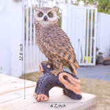 Owl Garden Statue - Perching Forest Owl on Stump Resin Figurine for Home Indoor Outdoor Garden Patio Yard Decor