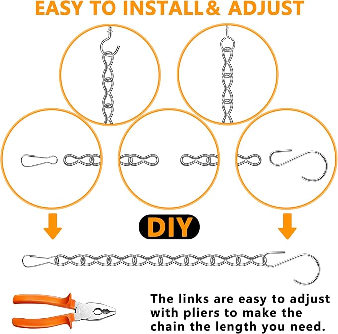 236 Inch Hanging Chain, Silver Metal Chains for Hanging Plants, 12× S Hooks, 12× Buckles, 12× Rings, 24×Screw Hooks for Bird Feeder, Planter, Lantern and Wind Chimes (Silver)