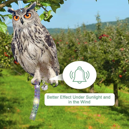 4PCS Hanging Effective Fake Owl Control Device Dual-Side Outdoors Owl with Reflective Tape for Patio Yard Outdoor Front Porch Backyard Windows
