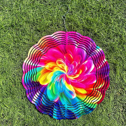 Wind Spinners Colorful Abstract Flower Art 9.8 x 9.8 Inch Metal Wind Spinner Outdoor Garden Yard Patio Decor Bright Rainbow Swirl Design Decorative Wind Spinners for Lawn Balcony