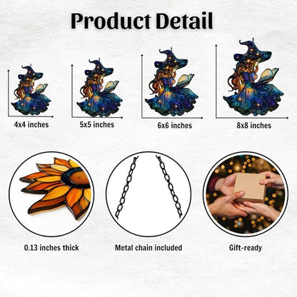 Cute Wizard Reading Books Acrylic Suncatcher Stained Glass Effect Window Car Hanging Christmas Ornament Indoor Outdoor Decor Garden Sun Catcher Panel for Book Lover for Women Mom Grandma