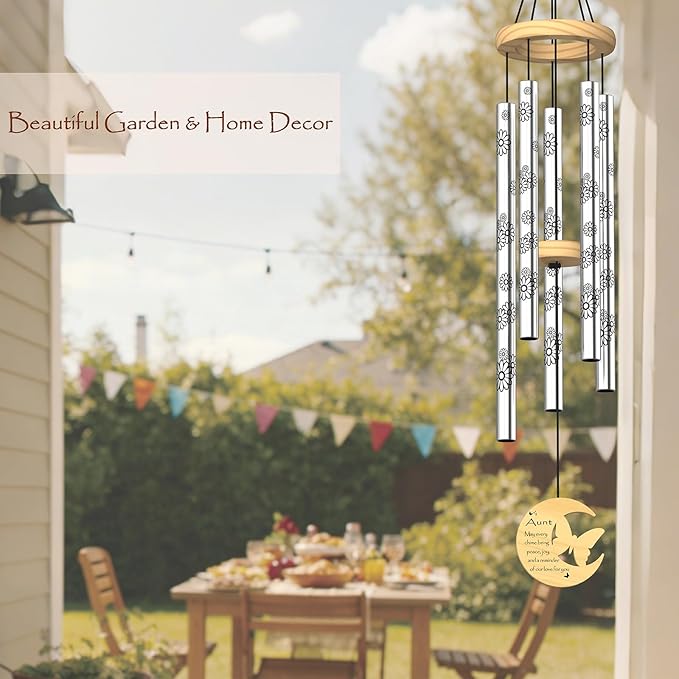 Aunt Gifts, Birthday Gifts for Aunt from Niece Nephew, 32" Butterfly Daisy Modern Wind Chimes, Best Aunts Ever Gift for Women Birthday Mother's Day, Garden Home Decor (for Aunt)