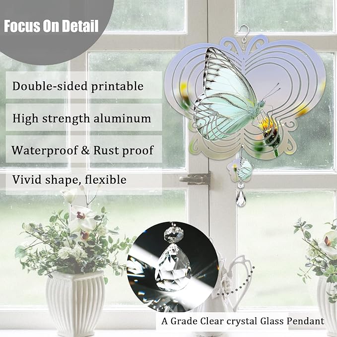 4Pack 8inch Sublimation Wind Spinner Blanks 3D Aluminum Metal Wind Sculpture Kinetic Spinners for Yard and Garden Indoor Art Ornaments Hanging Decoration (Butterfly)