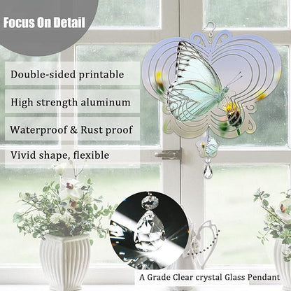 4Pack 8inch Sublimation Wind Spinner Blanks 3D Aluminum Metal Wind Sculpture Kinetic Spinners for Yard and Garden Indoor Art Ornaments Hanging Decoration (Butterfly)
