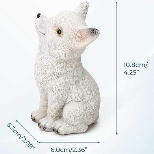 White Fox Figurine - Super Cute Little Sitting Baby Fox Cub Statue, Adorable Resin Sculpture, Decorative Polyresin Animal Ornament, Tabletop Décor for Outdoor Garden Patio Lawn Yard Pool Potted Plant
