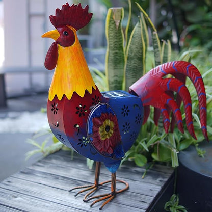 LIFFY Metal Chicken Yard Art,18" Solar Rooster Garden Statues Outdoor,Farm Animal Lawn Decorations Outside,Unique Gift for Home Decor & Rooster Lovers