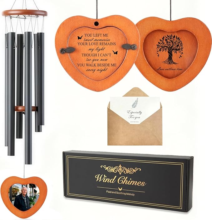 Photo-Holding Memorial Wind Chimes, Personalized Sympathy Gifts for Loss of Loved One, Memorial Gifts for Loss of Mom, Sympathy Wind Chimes for Mother, Father, Brother, Sister