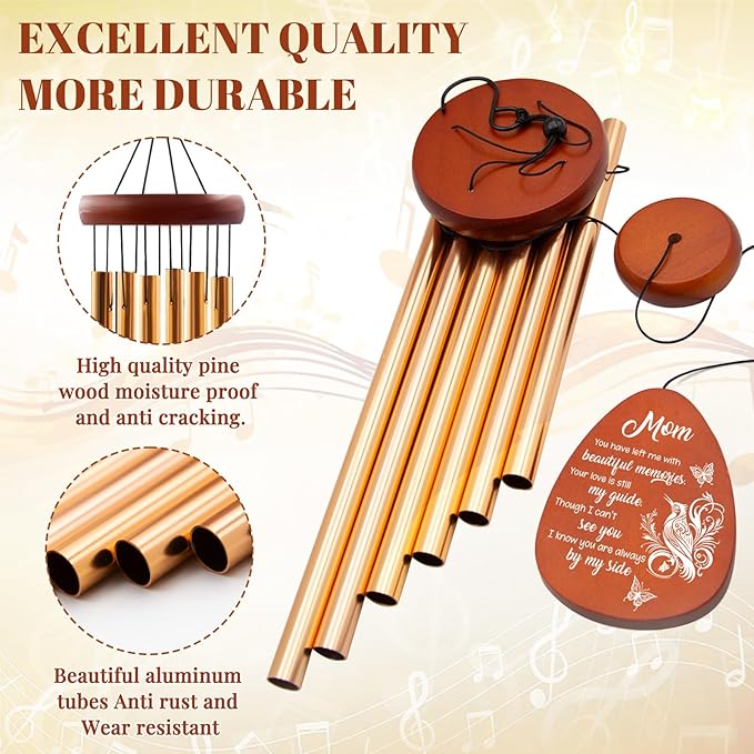 Wazzio Memorial Sympathy Gifts for Loss of Mom, 25" Memorial Wind Chimes for Loss of Mother, Bereavement Gifts Ideas for Christmas Thanksgiving, in Memory of Mom Gift for Garden Home Outdoors